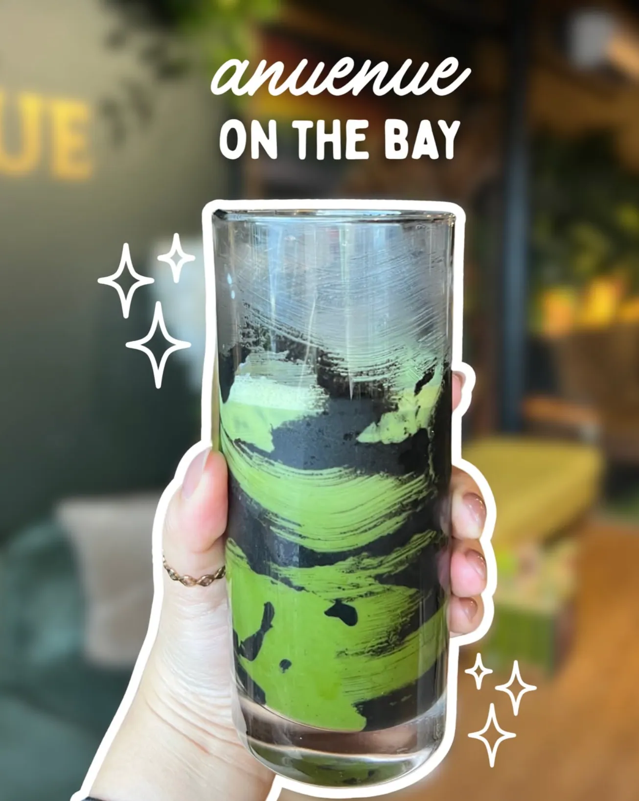 An iced matcha in a tall glass